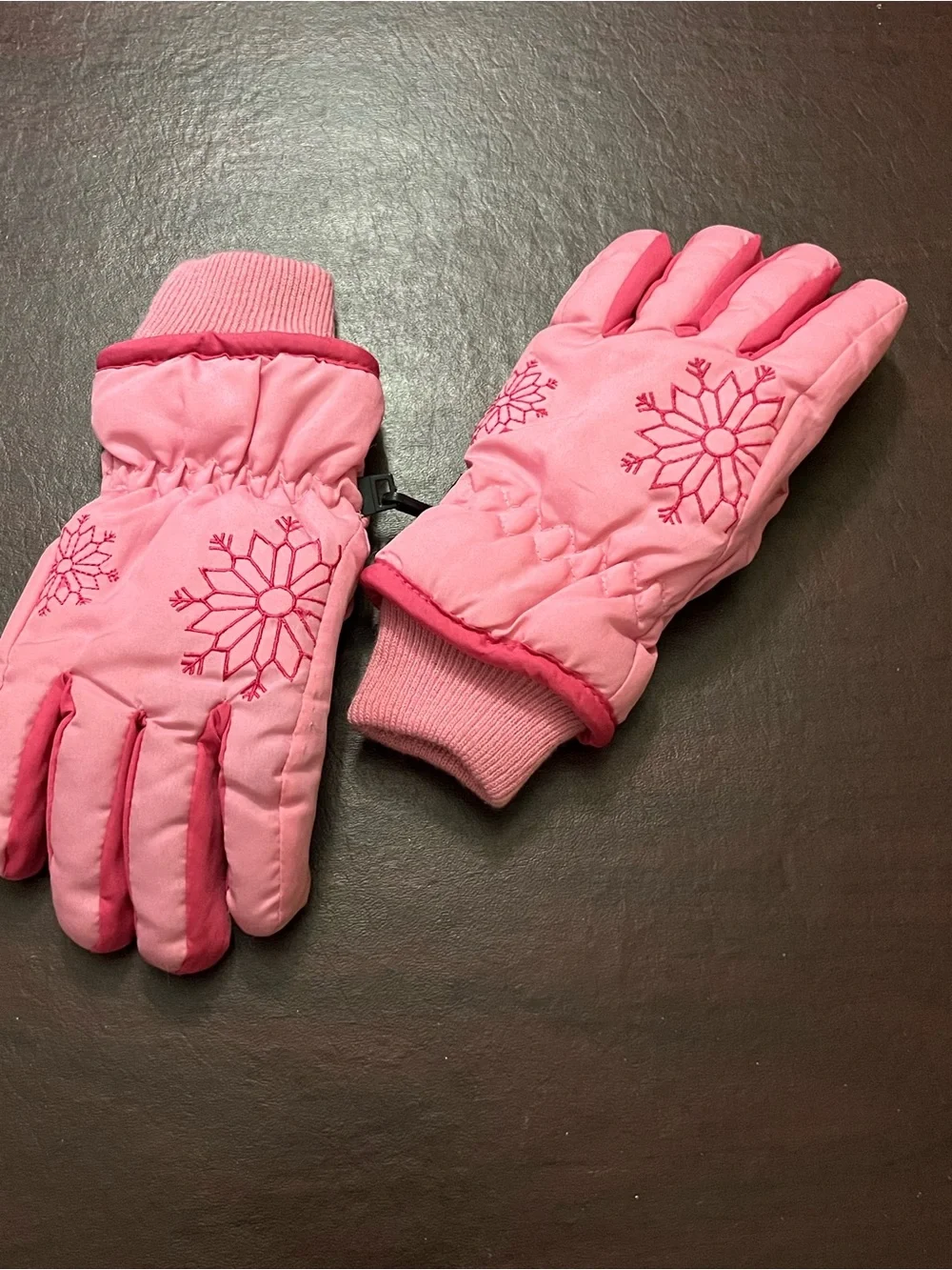 Girls' Pink Snowflake Winter Mittens - Insulated Kids Gloves